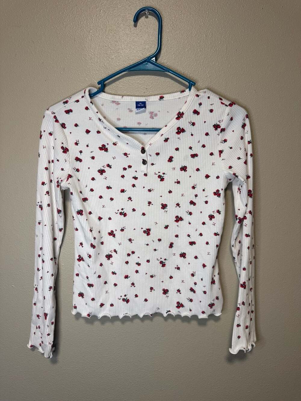 Kids Old Navy Floral Ribbed Long-Sleeve Henley Top